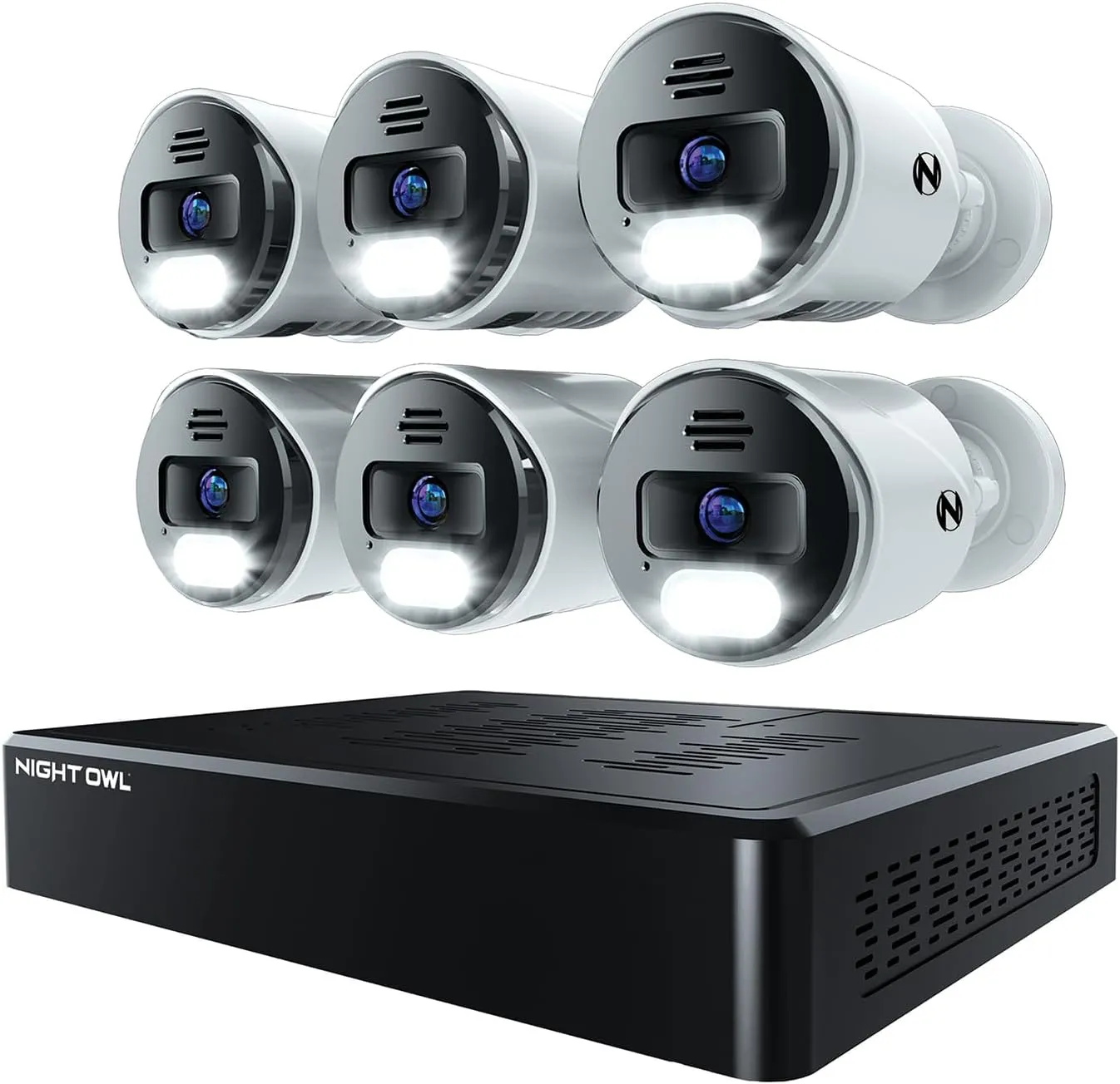 Night Owl Power Over Ethernet 12 Channel NVR Video Home Security Camera System with (6) Wired IP 4K HD Indoor/Outdoor Deterrence Cameras and 2TB Hard Drive (Add up to 4 Wi-Fi Cameras)