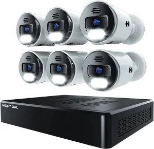 Night Owl Power Over Ethernet 12 Channel NVR Video Home Security Camera System with (6) Wired IP 4K HD Indoor/Outdoor Deterrence Cameras and 2TB Hard Drive (Add up to 4 Wi-Fi Cameras)