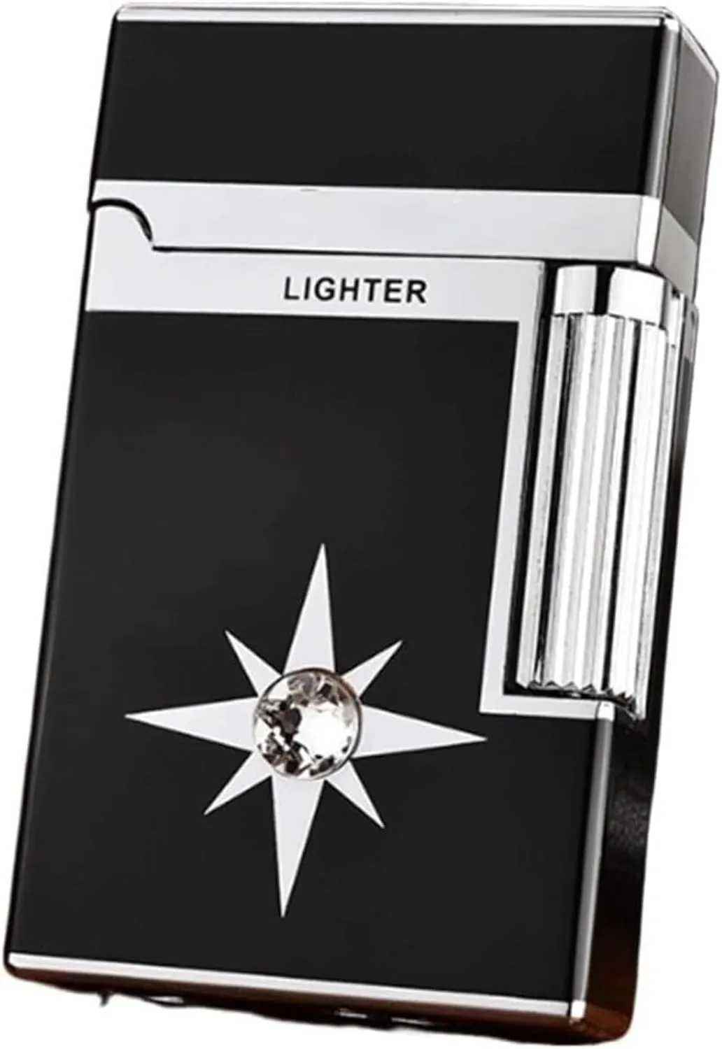 [No Gas] Classic Grinding Wheel Lighter, Open Lid Ding Sound，Flint Side Slide Igniter, Adjustable Soft Flame Lighter Butane Refillable Gas Lighter(Black 3)