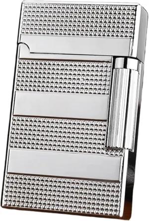 [No Gas] Classic Grinding Wheel Lighter, Open Lid Ding Sound，Flint Side Slide Igniter, Adjustable Soft Flame Lighter Butane Refillable Gas Lighter(Silver)