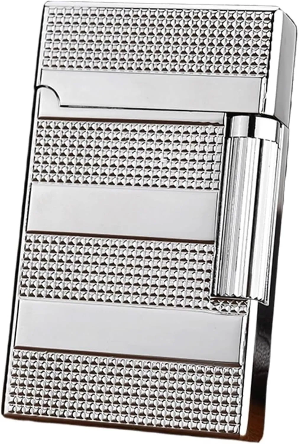 [No Gas] Classic Grinding Wheel Lighter, Open Lid Ding Sound，Flint Side Slide Igniter, Adjustable Soft Flame Lighter Butane Refillable Gas Lighter(Silver)