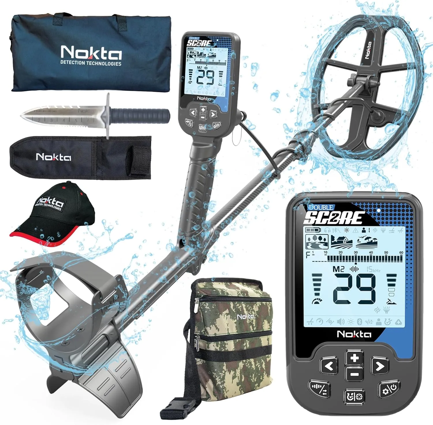 Nokta Double Score Metal Detector Kit Promotion Accessory Pack (Digger,Carrying Case,Cap) for Adults Professional Fully Waterproof Rechargeable Multi-Frequency Detectors for Treasure Hunting