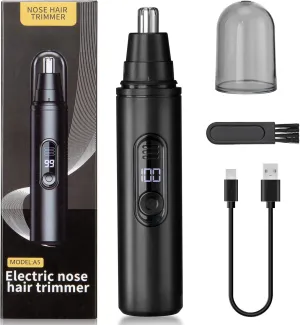 Nose Hair Trimmer for Men Rechargeable, Electric Nose and Ear Hair Trimmer, Professional Nose Clipper, LED Display, Waterproof, Portable Travel Size, Painless, Black
