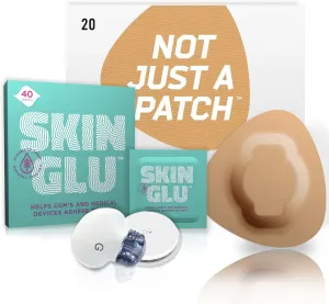 Not Just a Patch & Skin Glu Combo Pack, Adhesive Patches for CGM and Infusion Site, Compatible with Freestyle Libre & Medtronic Sensors, Plus CGM Patch Barrier Wipes, (20 Beige Patches & 40 Wipes)