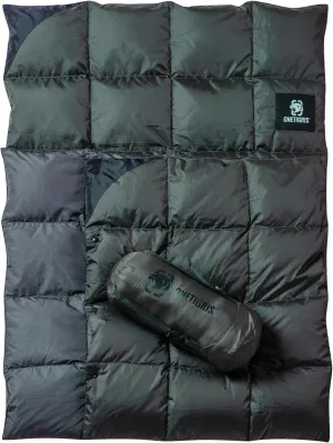 OneTigris Down Camping Blanket for Cold Weather Packable Puffy Backpacking Lightweight Quilt Hiking Gardening Travel Beach Picnic (OD Green)