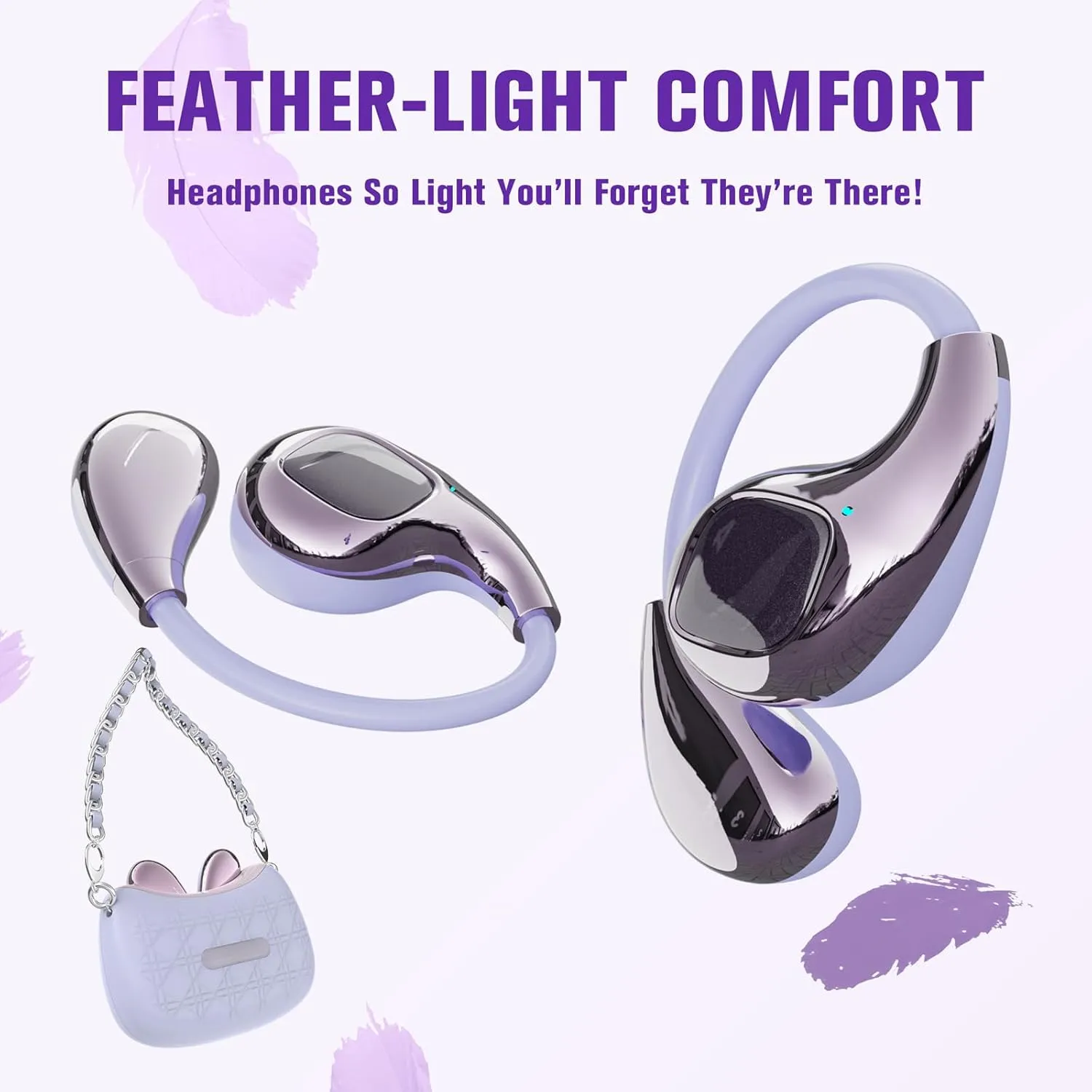 Open Over The Ear Earbuds Ear Buds Air Bone Conduction Headphones Purple Wireless Bluetooth Out of Ear Earbuds for Small Ears Canals Women Kids with Ear Loop for Working Out Running Sport
