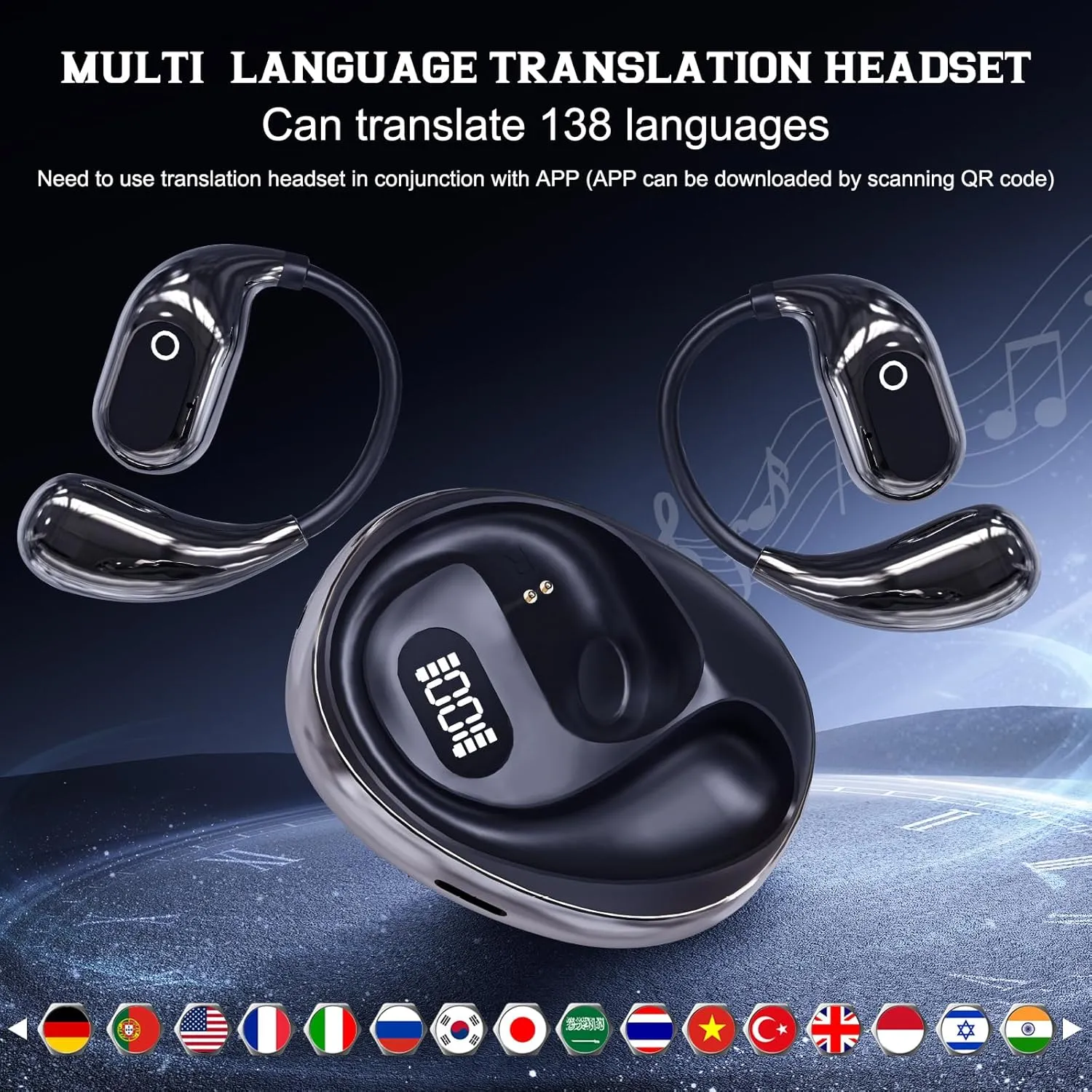 Openair 5 OWS Translation Wireless Bluetooth Earphones, Translation Headphones, 3-in-1 Open Air Traductor, Language Translator Earbuds Real-Time with 138 Languages fit iOS & Android (Black)