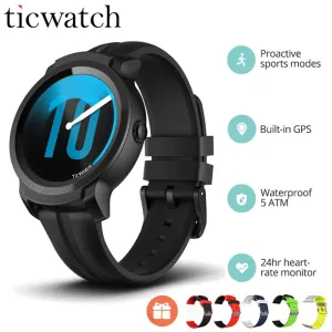 Original New Ticwatch E2 Smart Watch GPS Watch Strava Wear OS by Google 5ATM Waterproof 24hr Heart-rate Monitor Smartwatch Men