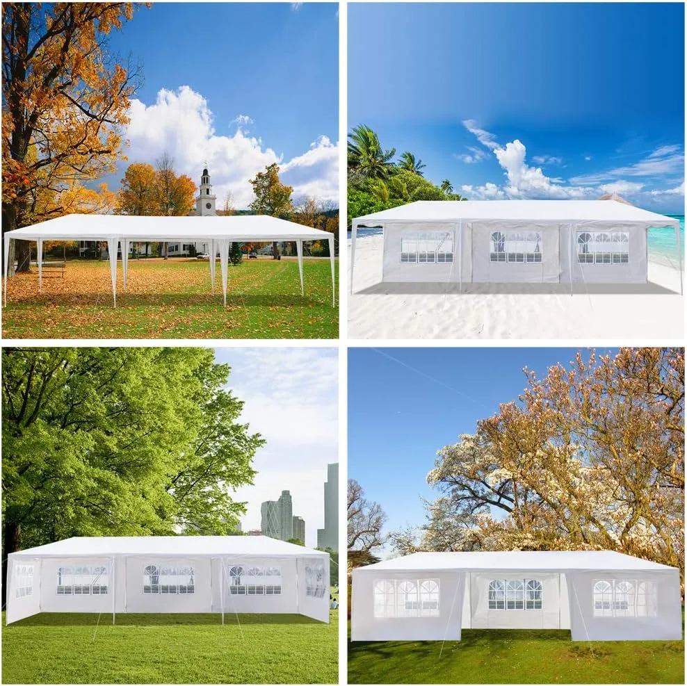 Outdoor Gazebo White Canopy with sidewalls, Wedding Party Tent with UV Blocking for Parties Sun Rain Shelter Gazebo Canopy Tent (10x30ft) (White-10 * 30ft-7 Sidewalls)