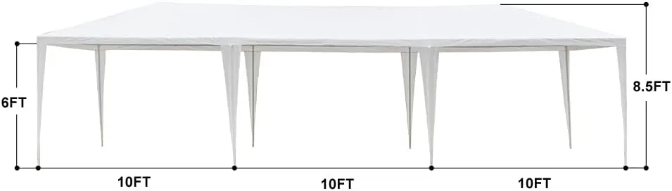 Outdoor Gazebo White Canopy with sidewalls, Wedding Party Tent with UV Blocking for Parties Sun Rain Shelter Gazebo Canopy Tent (10x30ft) (White-10 * 30ft-7 Sidewalls)