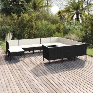 Outdoor Patio Furniture,11 Piece Patio Lounge Set with Cushions Poly Rattan BlackDesigned for Camping, Resting, Outdoors.