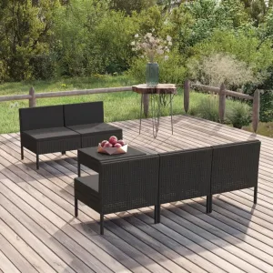 Outdoor Patio Furniture,6 Piece Patio Lounge Set with Cushions Poly Rattan BlackDesigned for Camping, Resting, Outdoors.