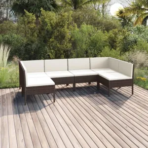 Outdoor Patio Furniture,6 Piece Patio Lounge Set with Cushions Poly Rattan BrownDesigned for Camping, Resting, Outdoors.