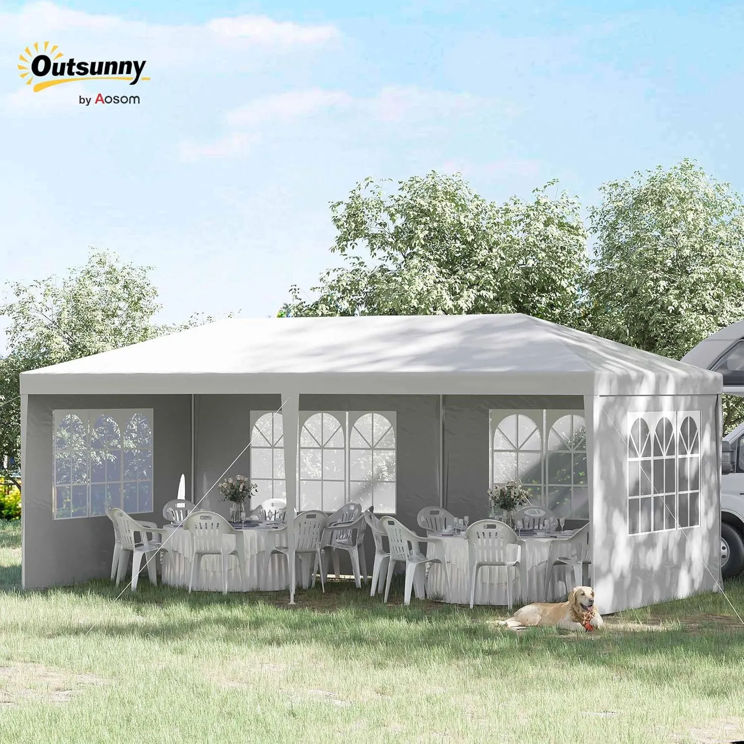 Outsunny 10' x 20' Large Party Tent, Outdoor Event Shelter, Gazebo Canopy with 4 Removable Window Sidewalls for Weddings, White
