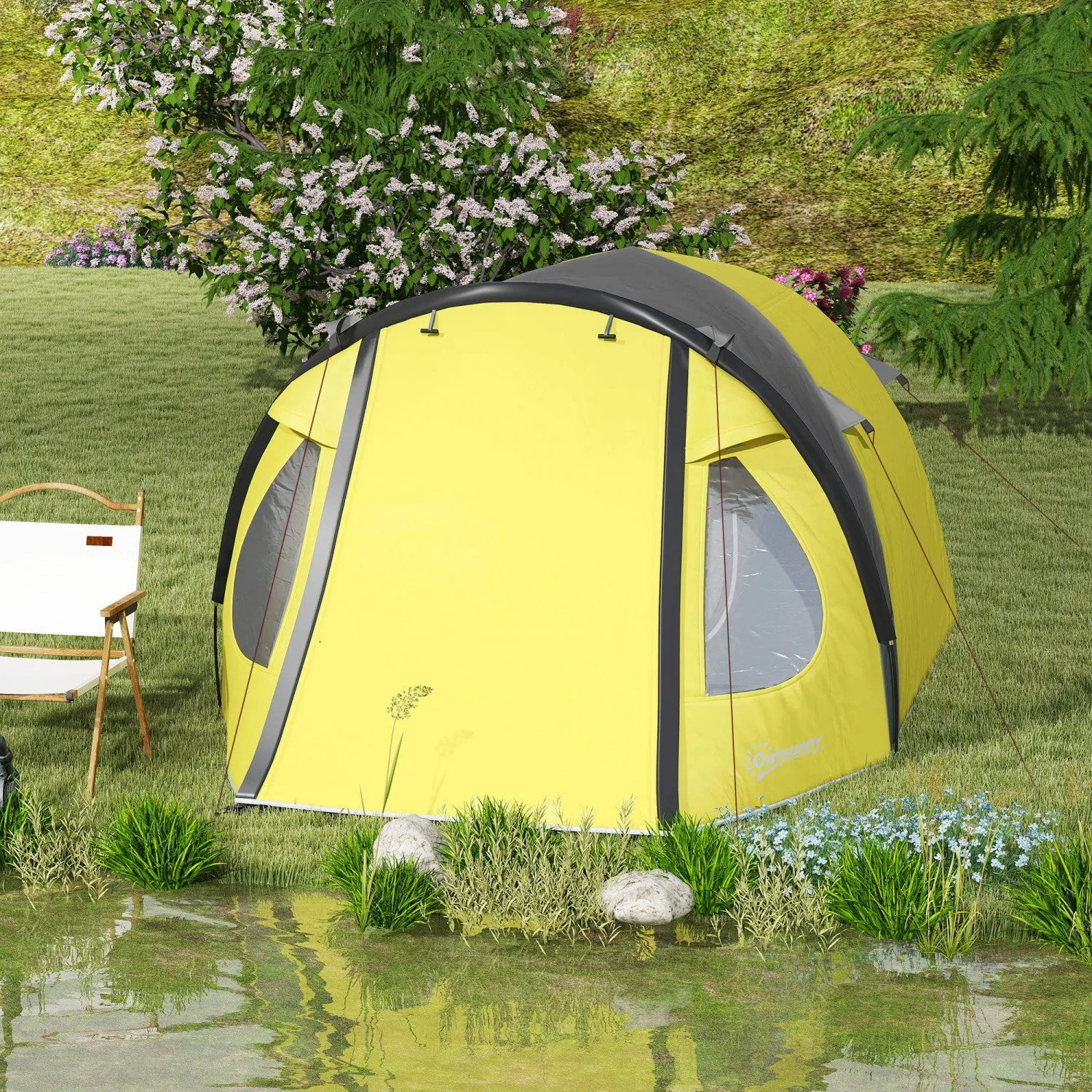 Outsunny 3-4 Person Camping Tent, Easy Set Up Dome Tent With Porch