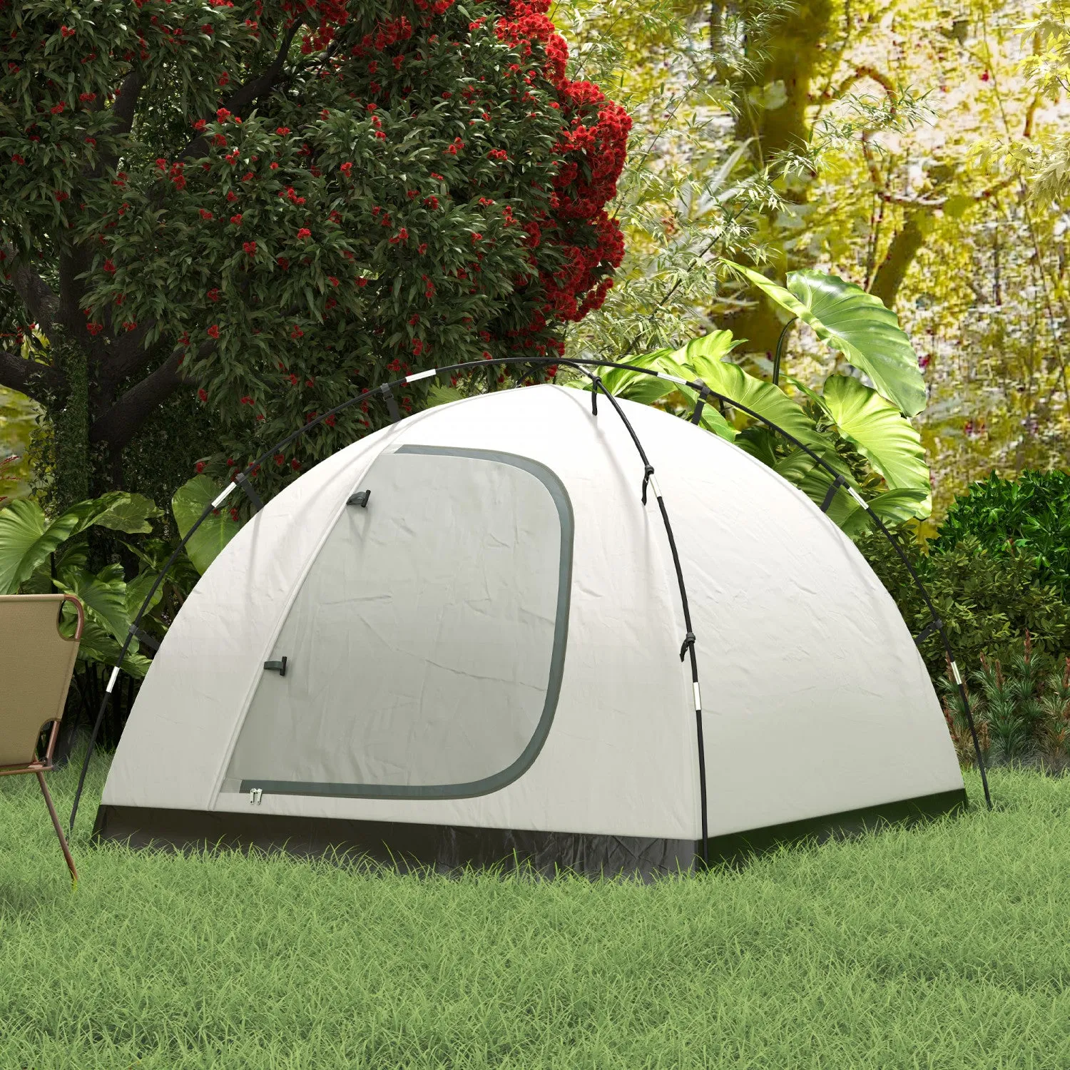 Outsunny 3-4 Person Camping Tent, Easy Set Up Dome Tent With Porch
