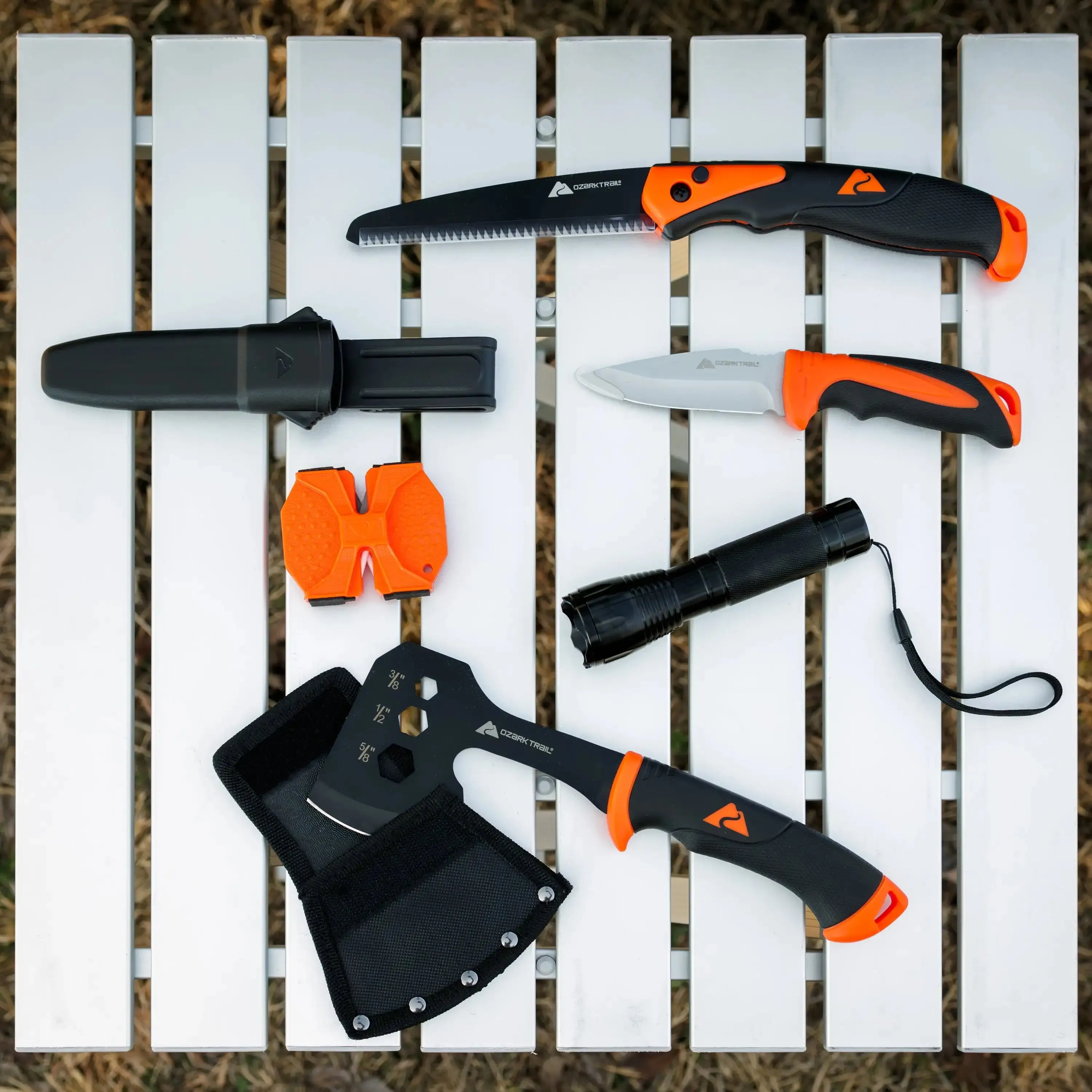 Ozark Trail 7-Piece Camping Tool Set – Complete Outdoor Survival Kit with Hammer, Axe & Flashlightcam
