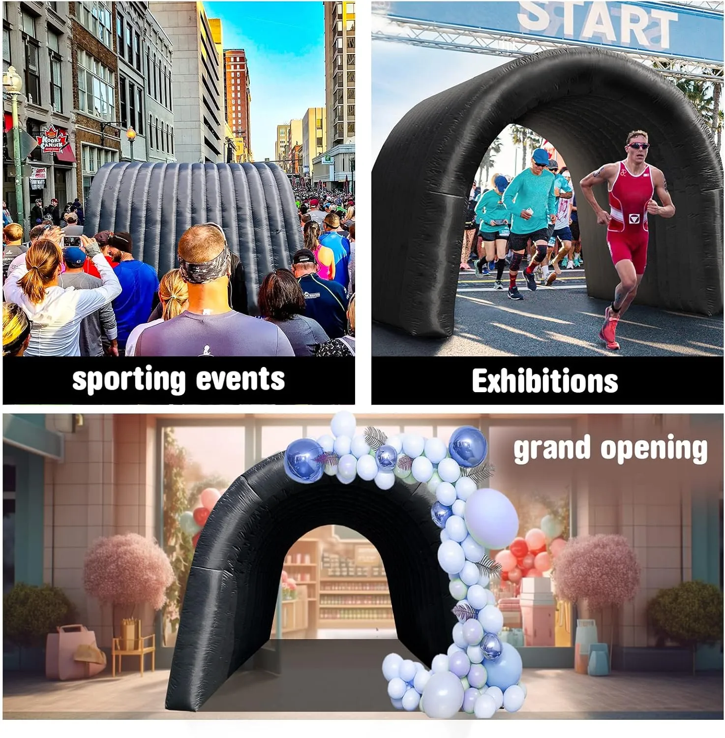 OZIS 16FT Inflatable Tunnel Entrance Sports with Installed Blower Inflatable Football Tunnel Tent Inflatable Entryway for Business Advertising Event Exhibition Promotion(Black,16x10x10ft)