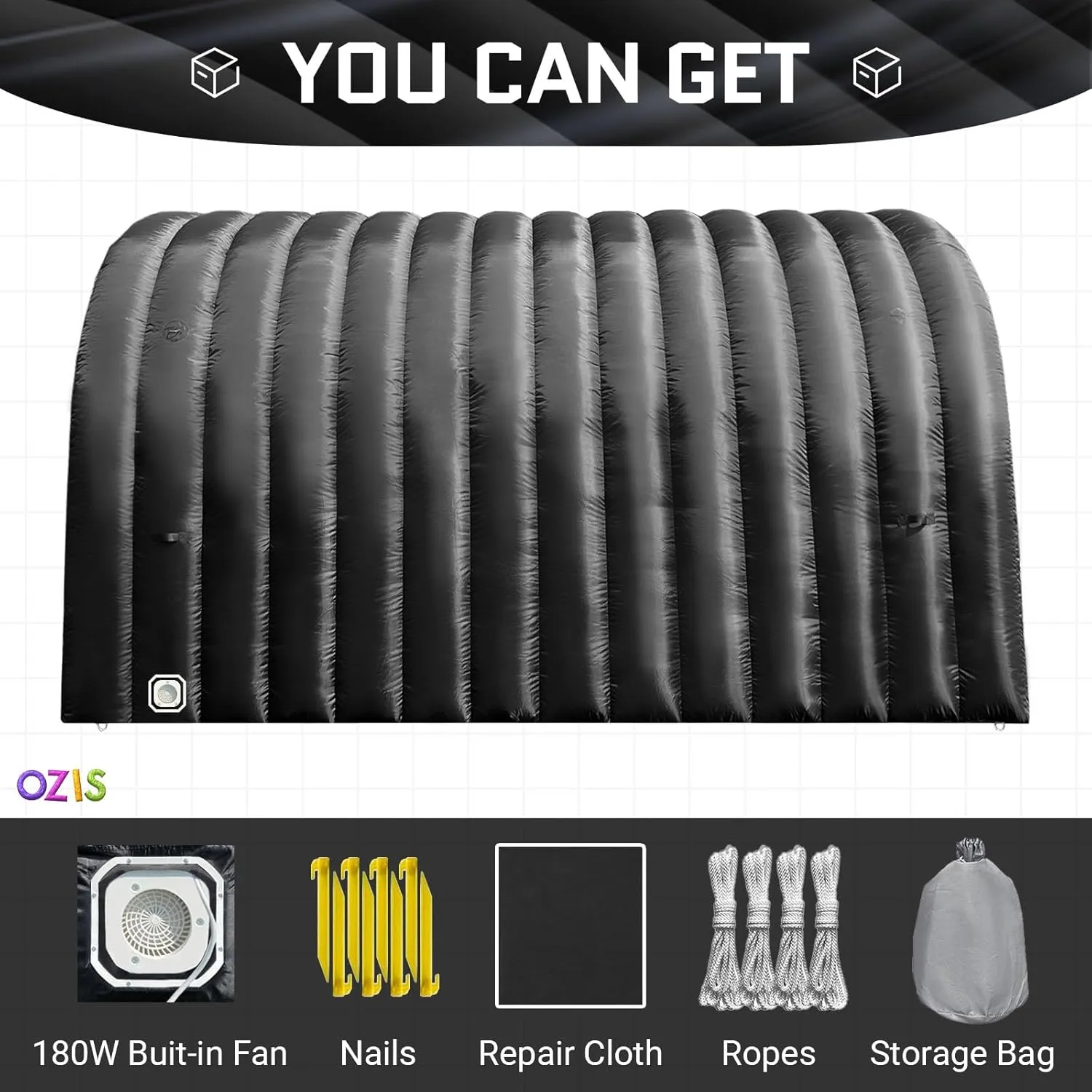 OZIS 16FT Inflatable Tunnel Entrance Sports with Installed Blower Inflatable Football Tunnel Tent Inflatable Entryway for Business Advertising Event Exhibition Promotion(Black,16x10x10ft)