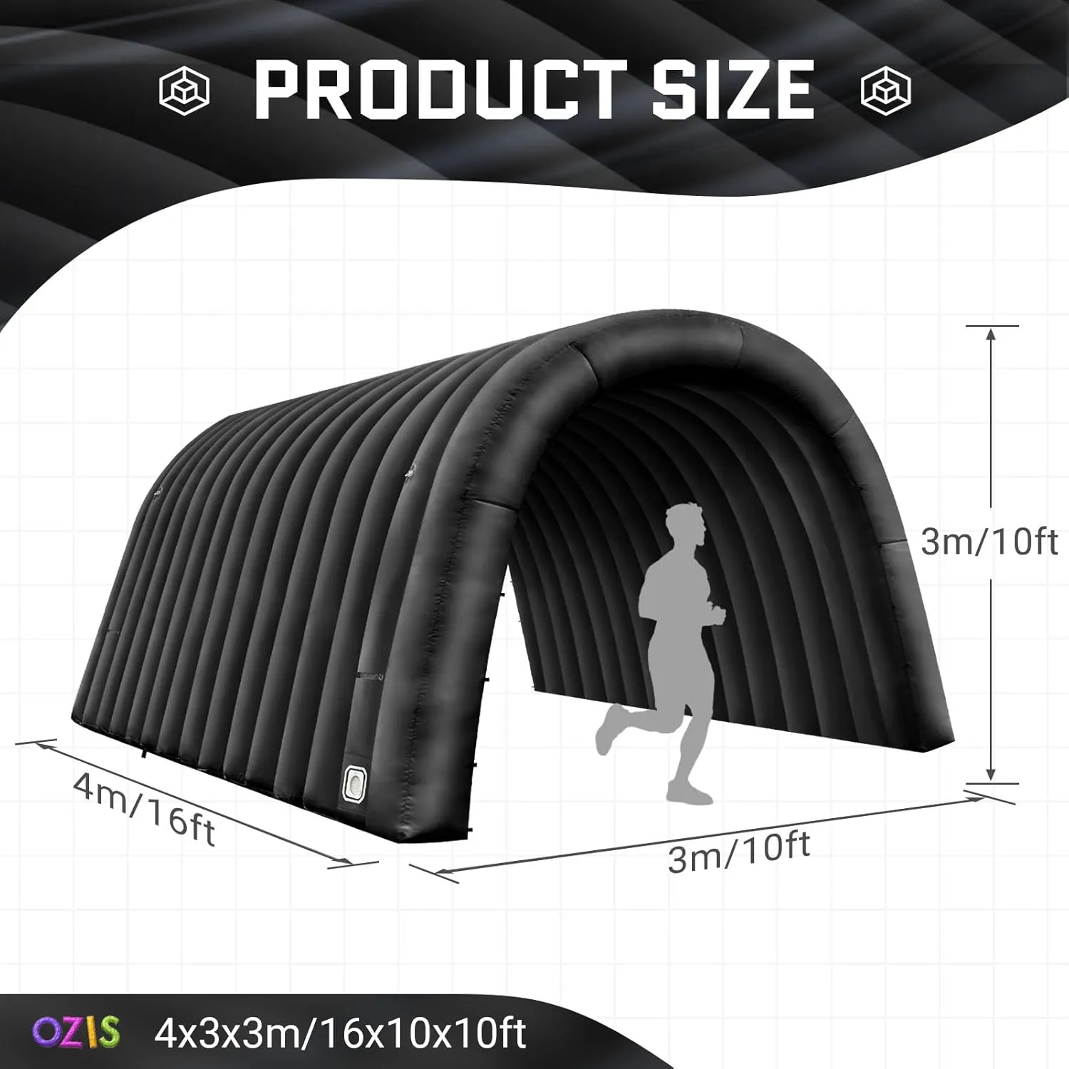 OZIS 16FT Inflatable Tunnel Entrance Sports with Installed Blower Inflatable Football Tunnel Tent Inflatable Entryway for Business Advertising Event Exhibition Promotion(Black,16x10x10ft)