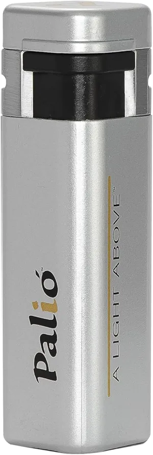 Palió Treo Triple Jet Flame Butane Torch Lighter, Silver | Wind Resistant, Oversized Refillable Fuel Tank, Adjustable Flame, Easy Push Ignition, Flip-Top Lid, High Altitude Tested