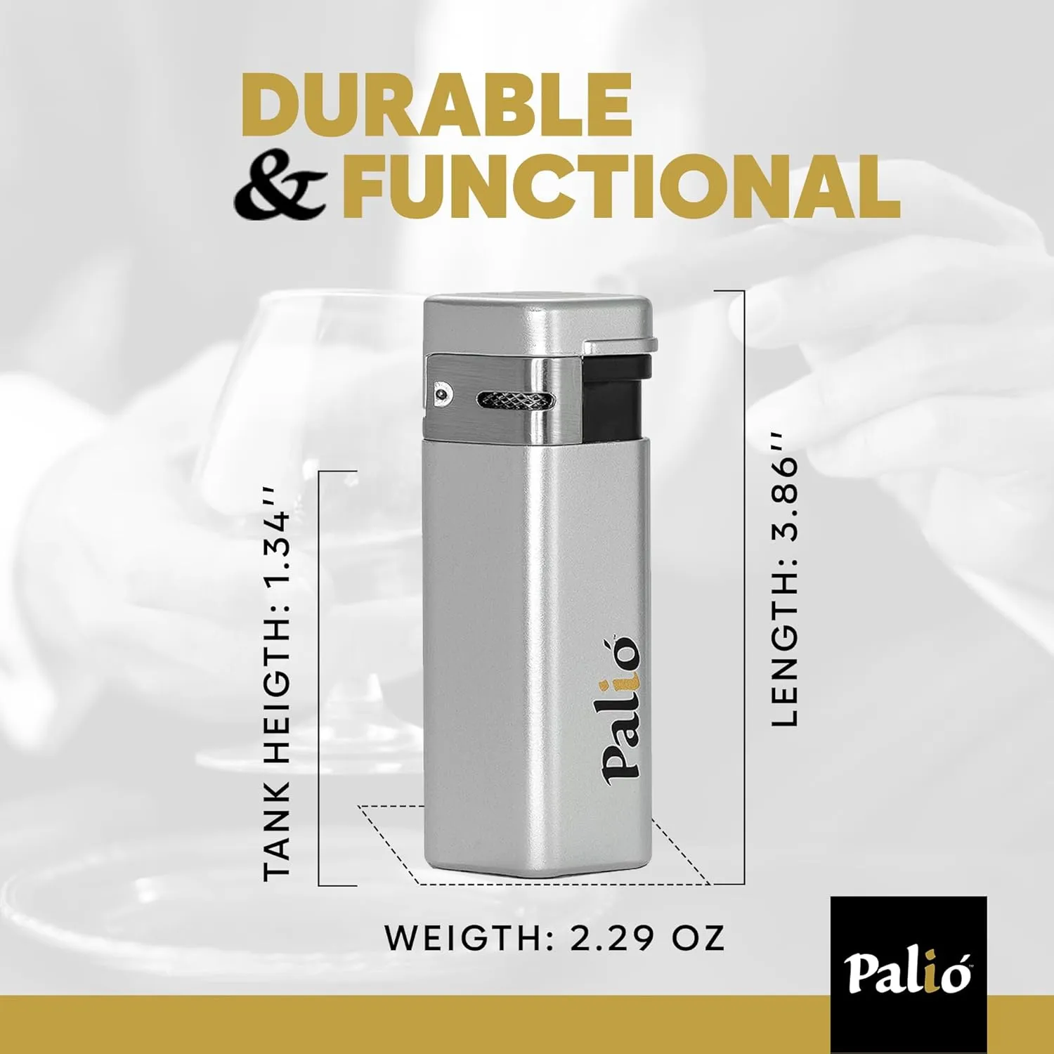 Palió Treo Triple Jet Flame Butane Torch Lighter, Silver | Wind Resistant, Oversized Refillable Fuel Tank, Adjustable Flame, Easy Push Ignition, Flip-Top Lid, High Altitude Tested