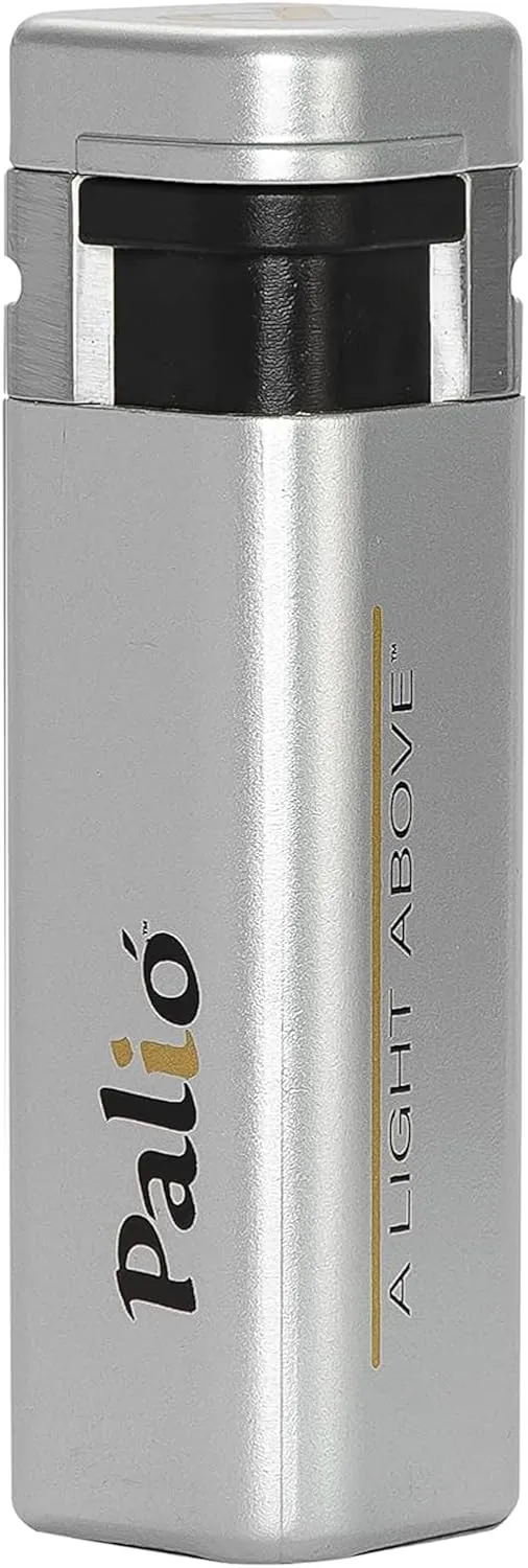 Palió Treo Triple Jet Flame Butane Torch Lighter, Silver | Wind Resistant, Oversized Refillable Fuel Tank, Adjustable Flame, Easy Push Ignition, Flip-Top Lid, High Altitude Tested