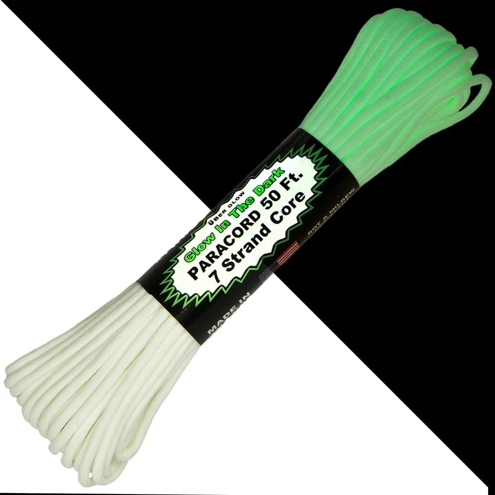 Paracord Planet Glow in The Dark 550lb Paracord – 7 Strand Luminous Parachute Cord for Nighttime Outdoor Utility – 50 ft