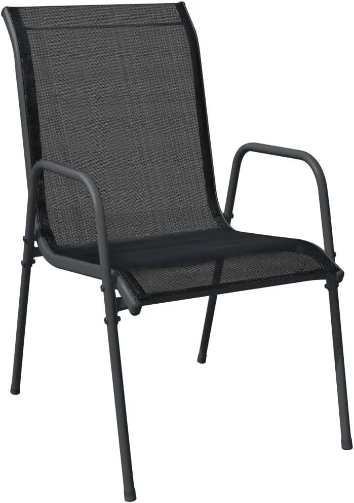 Patio Chairs 2 Pack Steel and Textilene Outdoor Chairs Black for Patio Lawn Beach Camping Lounge and Reading