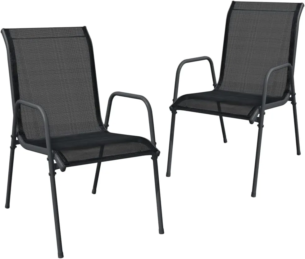 Patio Chairs 2 Pack Steel and Textilene Outdoor Chairs Black for Patio Lawn Beach Camping Lounge and Reading