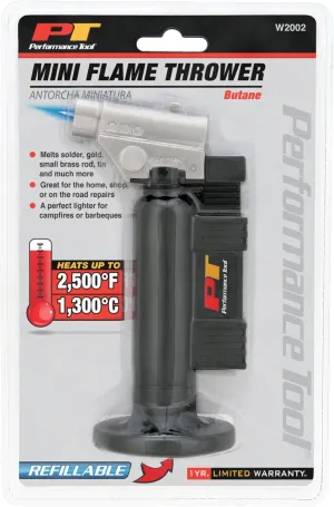 Performance Tool W2002 Refillable, Adjustable Butane Flame Mini Jet Torch (2,500 Degrees Celsius), Melts Solder, Gold, Small Brazing Rods, Tin & much more.