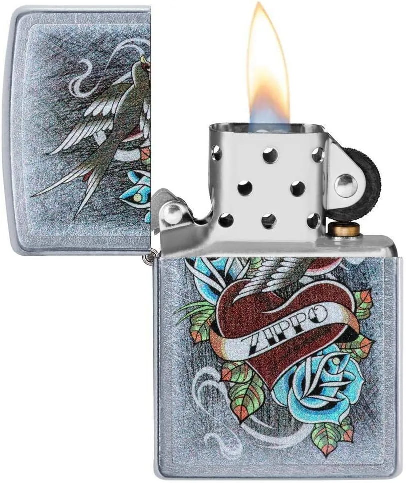 Personalized Zippo Elegant Heart Love Loyalty Design Classic Oil Windproof Lighter Free Engraving (Silver Color)
