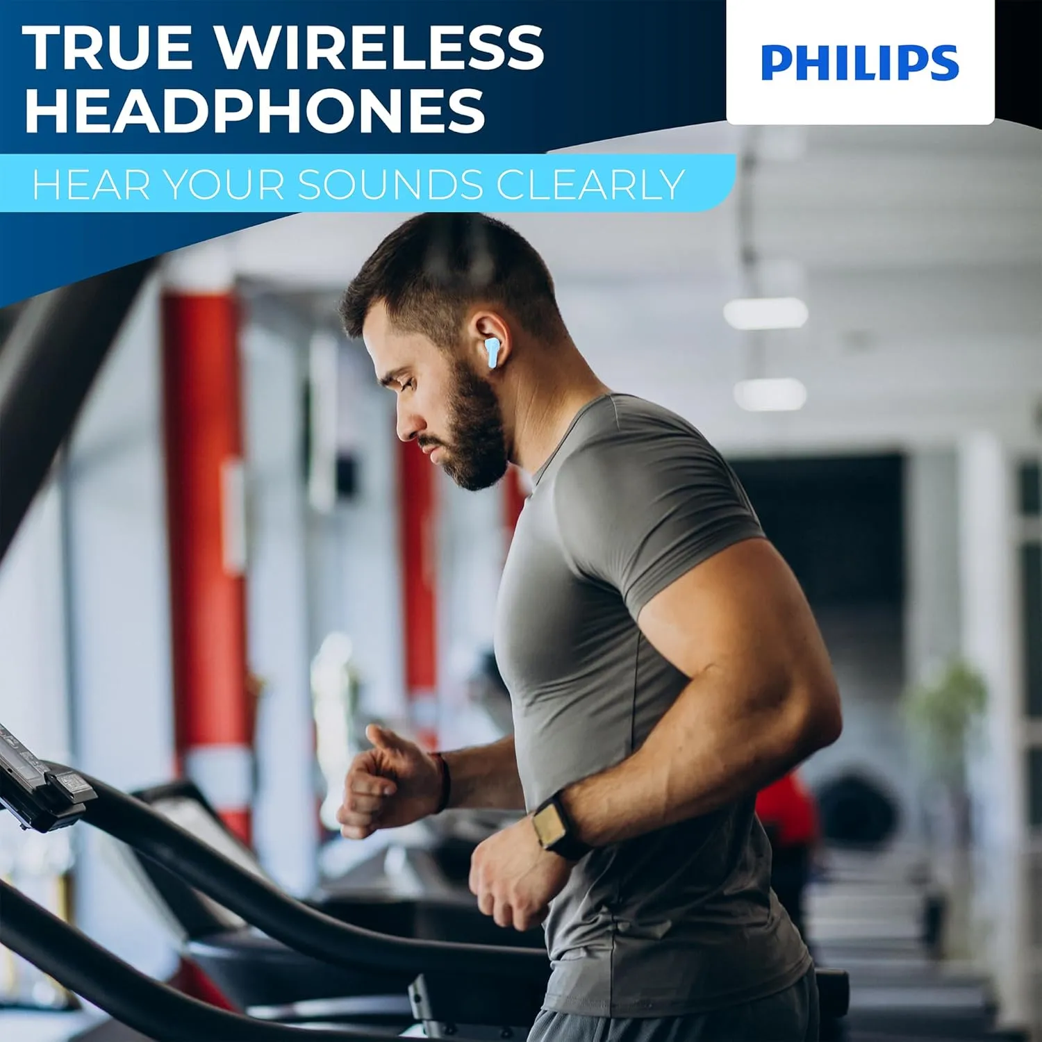 PHILIPS True Wireless Earbuds, TWS Bluetooth 5.3 Headphones, 13mm Drivers, AI Mic for Clear Calls, IPX4 Waterproof, 15 Hours Playtime, Compatible w/iPhone Android & Bluetooth Devices, TAT1138 Blue