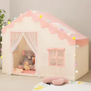 Play Tent for Kids - Kids Tent Indoor with Ball Lights and Mat, Toddler Playhouse for Ages 3-8, 57" x 35" x 47" (Pink)