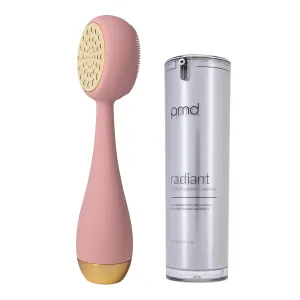 PMD Beauty Clean Pro Gold - Smart Facial Cleansing Device with Silicone Brush & 24K Gold ActiveWarmth Anti-Aging Massager - Waterproof - SonicGlow Vibration - Clear Pores & Blackheads