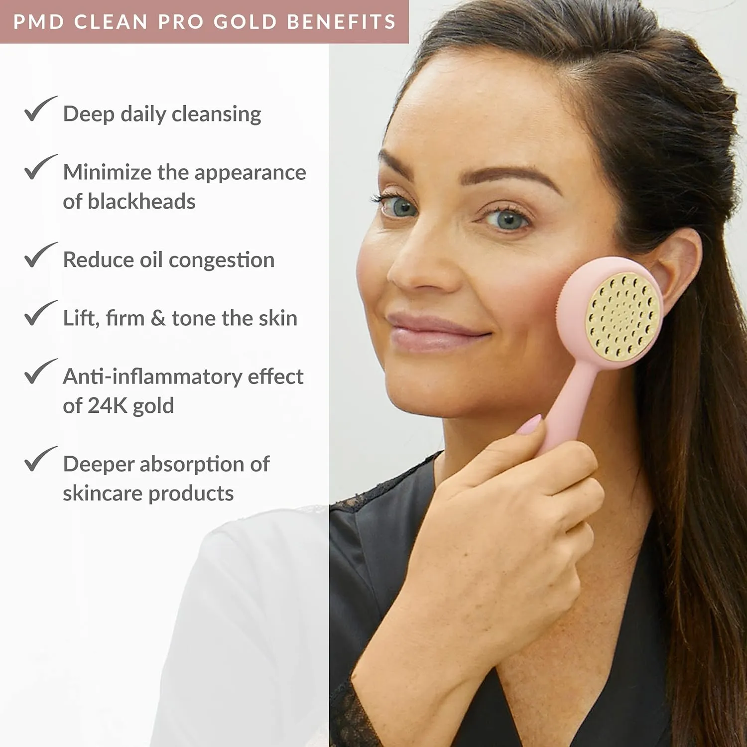 PMD Beauty Clean Pro Gold - Smart Facial Cleansing Device with Silicone Brush & 24K Gold ActiveWarmth Anti-Aging Massager - Waterproof - SonicGlow Vibration - Clear Pores & Blackheads