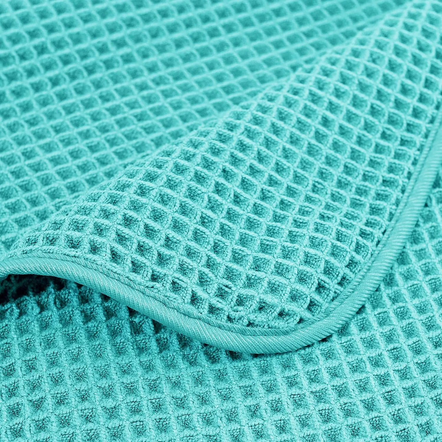 POLYTE Microfiber Oversize Quick Dry Lint Free Bath Towel, 60 x 30 in, 4 Pack (Aqua, Waffle Weave)