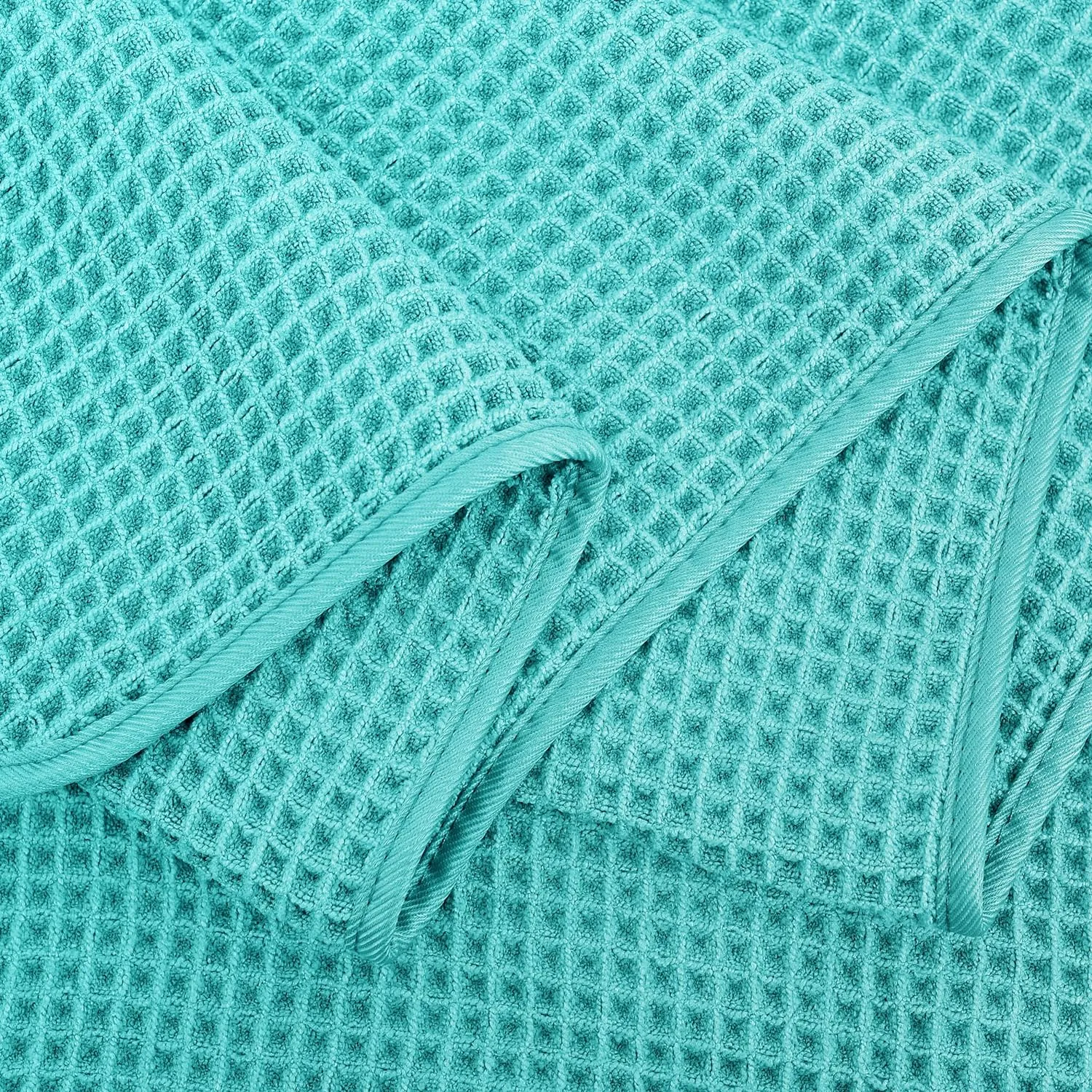 POLYTE Microfiber Oversize Quick Dry Lint Free Bath Towel, 60 x 30 in, 4 Pack (Aqua, Waffle Weave)