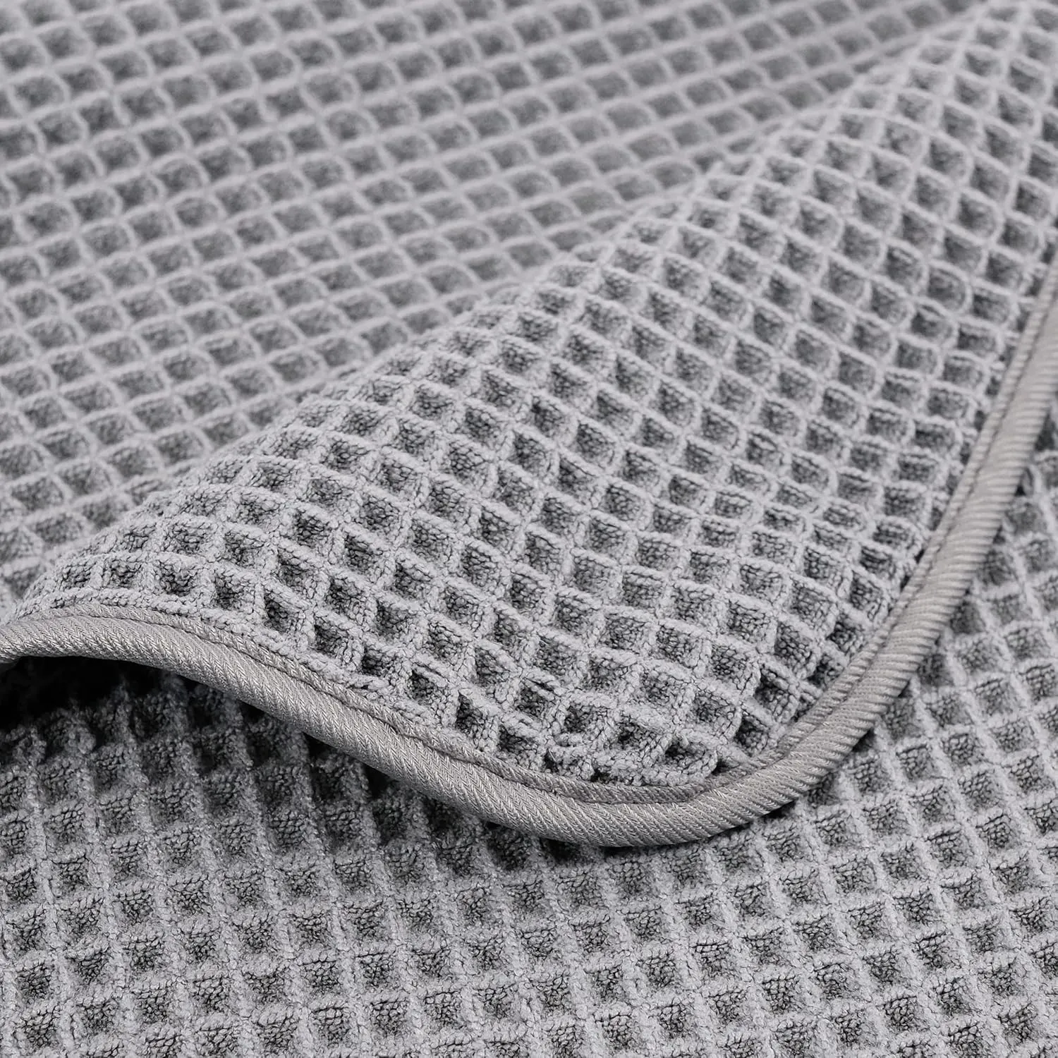 POLYTE Microfiber Oversize Quick Dry Lint Free Bath Towel, 60 x 30 in, 4 Pack (Gray, Waffle Weave)