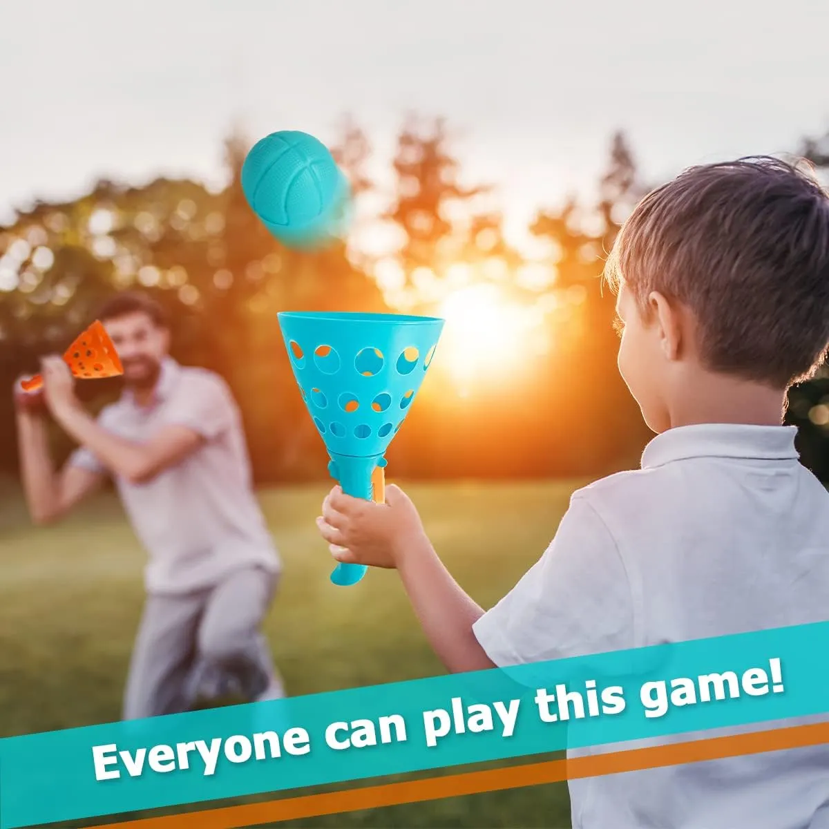 Pop and Catch Ball Game with 24 Balls and 4 Catch Launcher Baskets - Outdoor Indoor Game Activities, Easter Basket Stuffers Gifts Beach Sport Summer Beach Toys for Kids Ages 4 5 6 7 8 10 12 