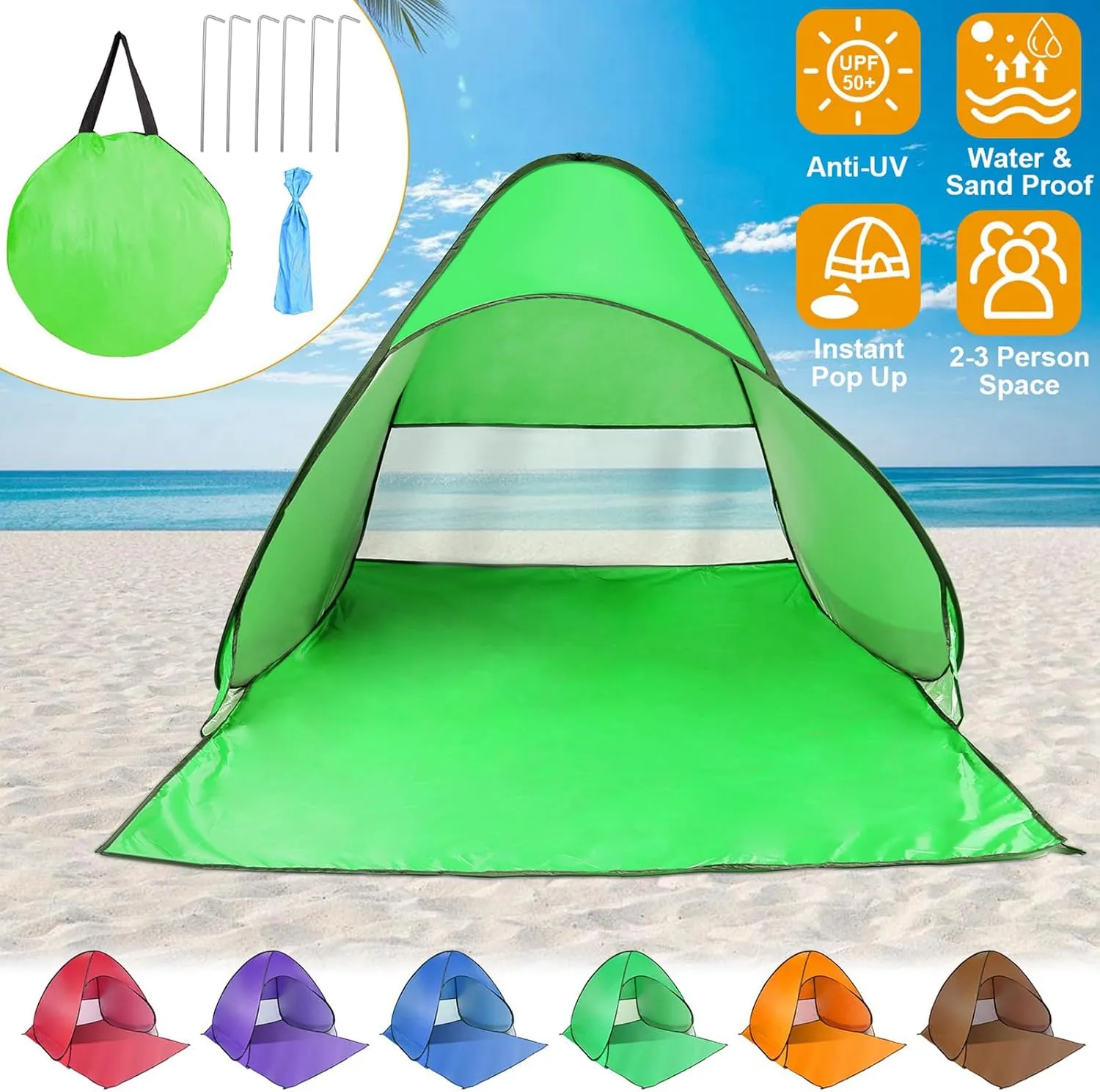 Pop Up Beach Tent for 2-3 Person, UPF50  Anti-UV Sun Shelter w/Storage Bag