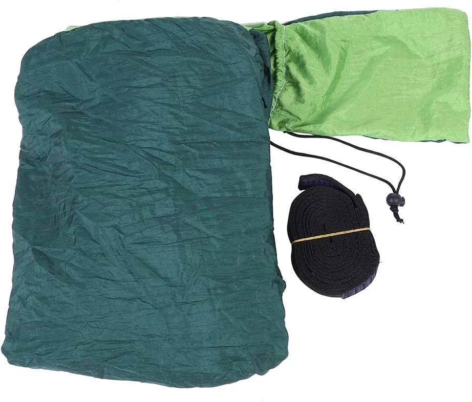 Portable Camping Travel Single Hammock Strong Long Lasting Nylon Hammock with Tree Strap for Relaxing Outdoor Activities (Fruit Green and Dark Green 230 * 90 with Double Ring)