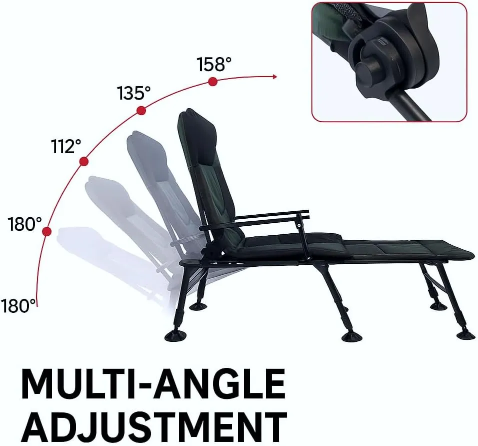 Portable Folding Camping Lounge Chair with Adjustable Backrest Lightweight Durable Compact for Indoor Outdoor Camping Beach Hiking Fishing Picnics (Black Green Footrest)