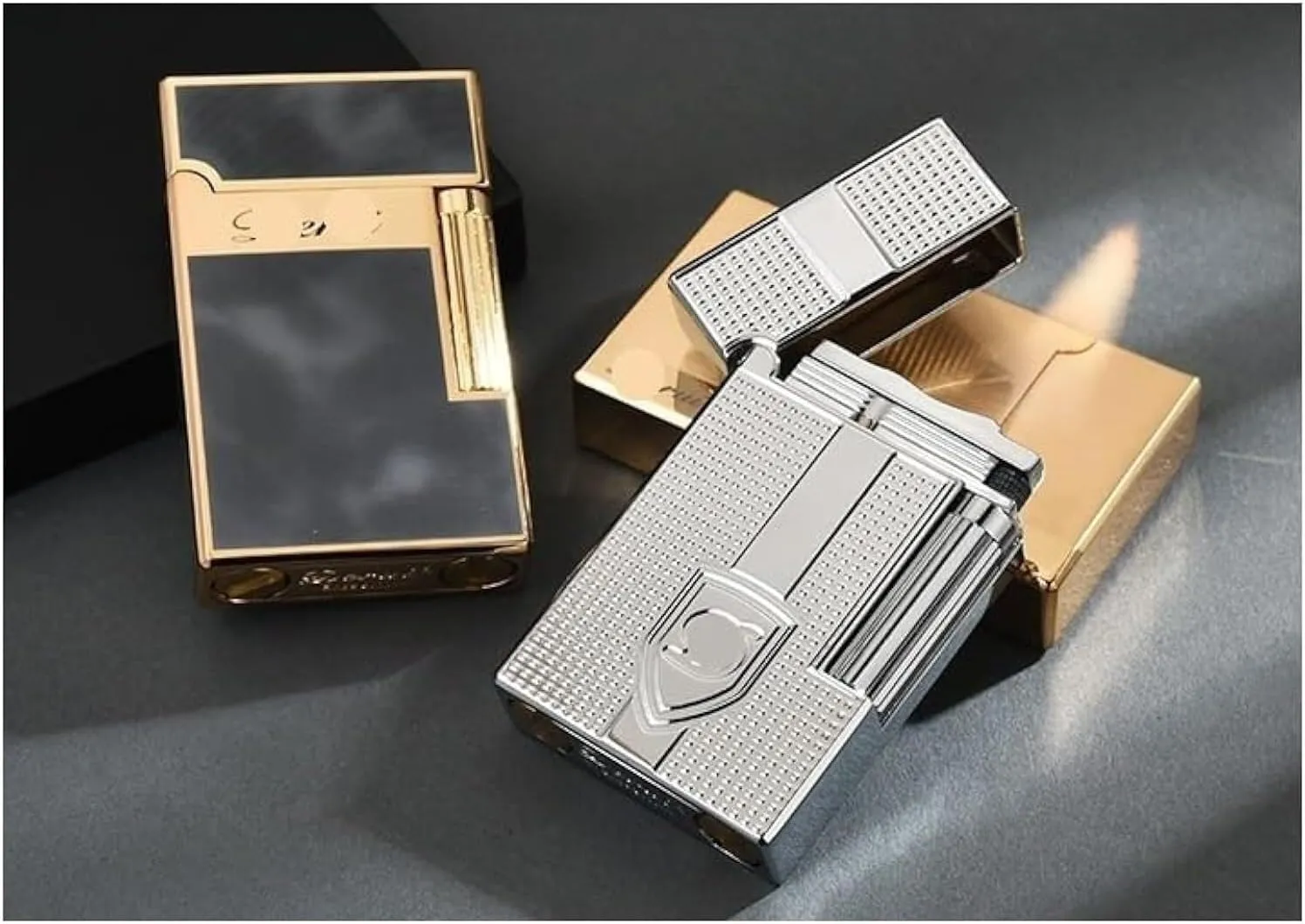 Portable Grinding Wheel Side Sliding Ignition Pure Copper Metal Drawing Lighter Refillable Kerosene Suitable for Indoor and Outdoor Candle Cigar(#f57ef3)