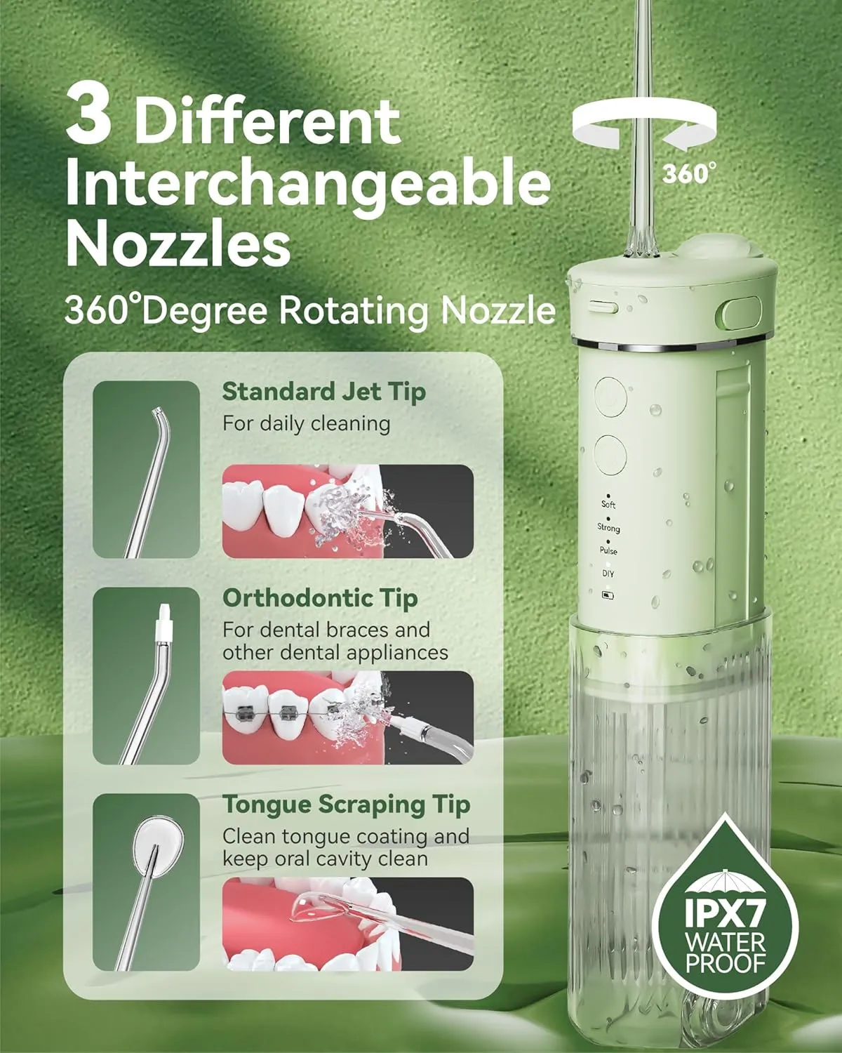 Portable Mini Water Dental Flosser for Teeth Cleaning Pick,Travel Oral Irrigator with Telescopic Water Tank,4 Modes and Waterproof Design-Perfect for Braces,Bridges,Home&Travel Dental Care