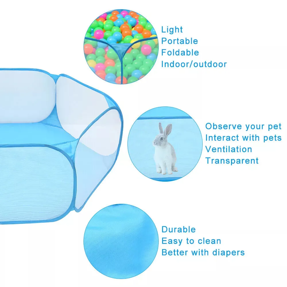 Portable Pet Cage Tent Exercise Animal Playpen Fence Pop-Up Yard Blue