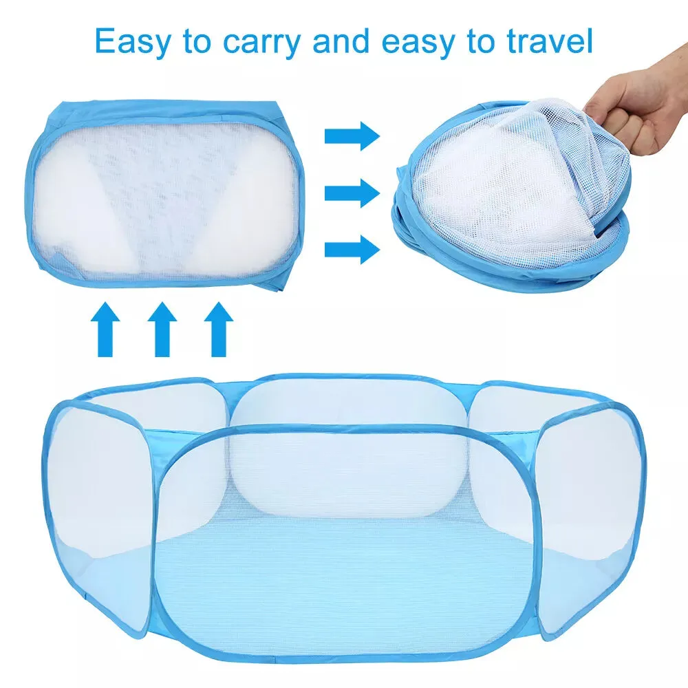 Portable Pet Cage Tent Exercise Animal Playpen Fence Pop-Up Yard Blue