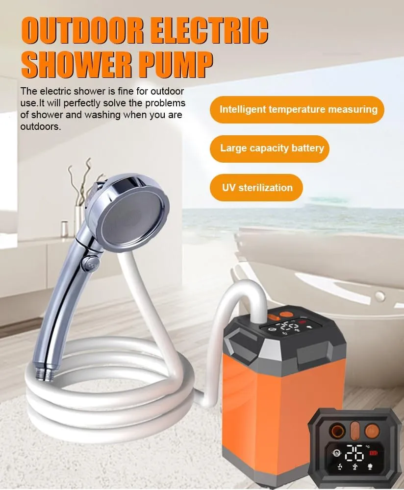 Portable Shower for Camping, 5400mAh Rechargeable Camping Shower with Intelligent LED Display, Outdoor Handheld Shower Kit for Camping, Hiking, Traveling, Pet Cleaning