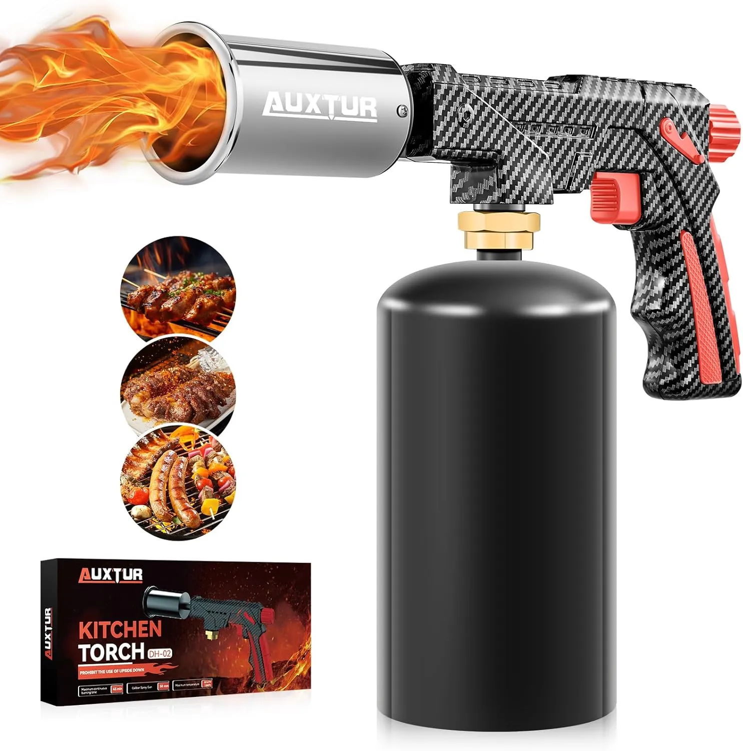 Powerful Propane Torch,Cooking Blow Torch for Food, Butane Kitchen Torch, Creme Brulee Torch, Culinary Torch, Refillable Charcoal Grill Lighter Campfire Starter-Butane Gas Not Included