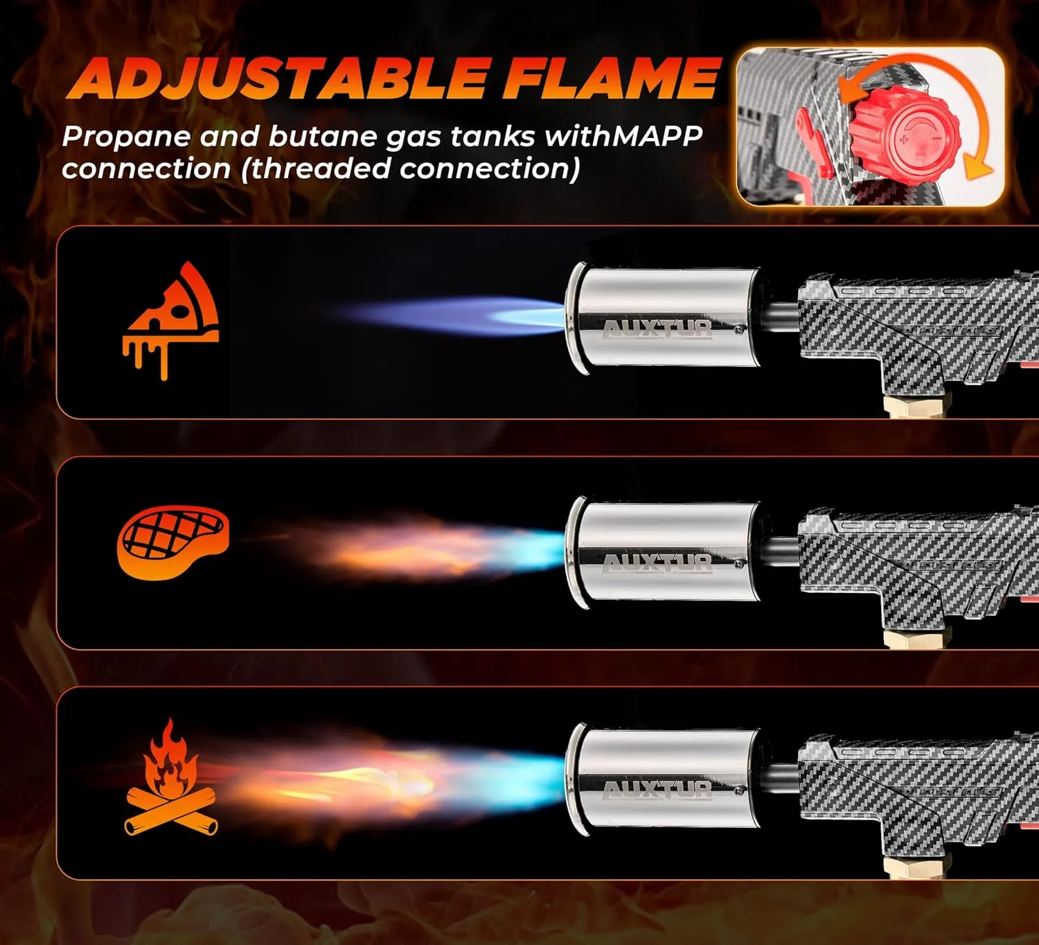 Powerful Propane Torch,Cooking Blow Torch for Food, Butane Kitchen Torch, Creme Brulee Torch, Culinary Torch, Refillable Charcoal Grill Lighter Campfire Starter-Butane Gas Not Included